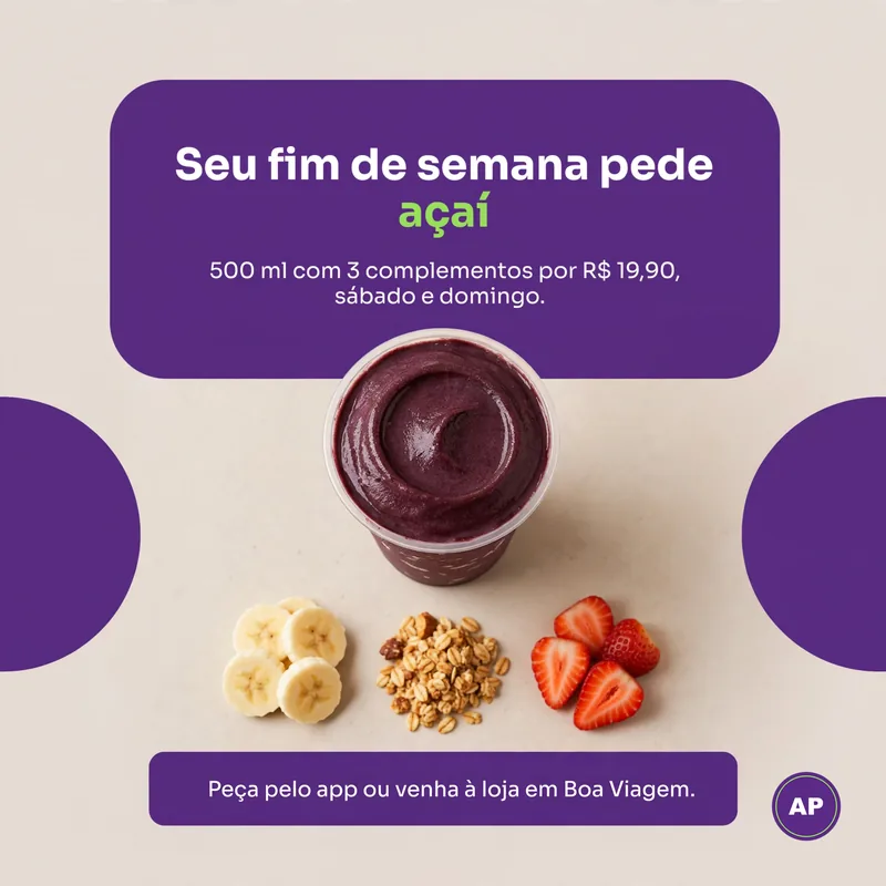 O mesmo post depois do ajuste, com a faixa dizendo: peça pelo app ou venha à loja em Boa Viagem.
