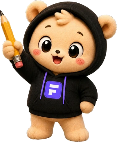 Mascote do FeedFacil, um urso de moletom segurando um lápis.